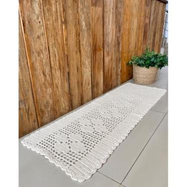 Imagem de Passadeira Retangular 1,50mx52cm Avulsa 6 Rosas Crochê Artesanal (Cru)