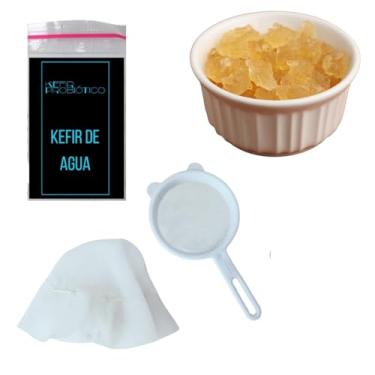 Imagem de Kefir de Água Vivo + Manual Completo e Tampa Voal Inclusa + Peneira