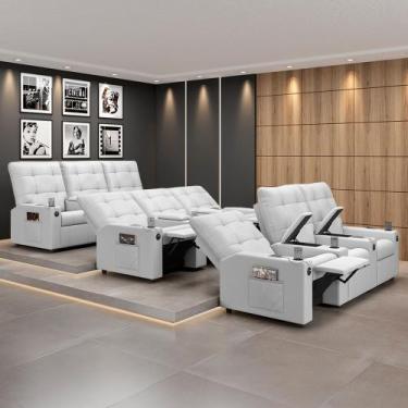 Imagem de Poltrona do Papai Reclinável Sala de Cinema Movie 3 Lugares Manual Baú