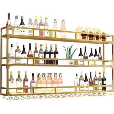 Imagem de Rack De Vinho Montado Na Parede, Suporte De Copo De Licor Industrial Flutuante 3 Camadas, Prateleira De Exibição De Garrafa De Vinho De Metal Grande Pendurada Para Decoraçã, Black, 120cm