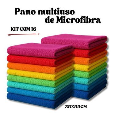 Imagem de Panos de Pia 35x55cm Microfibra Kit com 16 Pano Mágico Cozinha e Limpe