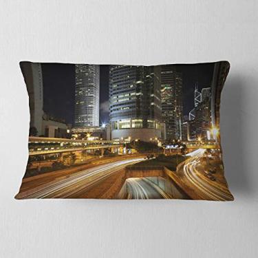 Imagem de Designart arranha-céus e movimentado paisagem urbana para sala de estar, sofá, almofada de alta qualidade + capa de almofada impressa em ambos os lados 30,5 x 50,8 cm