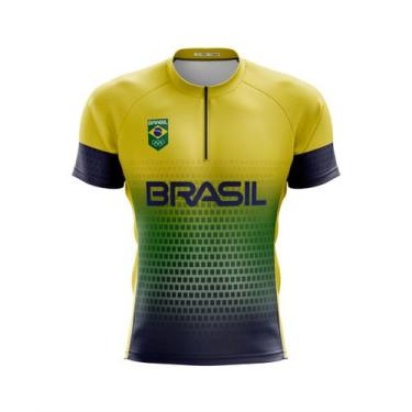 Imagem de Camisa Ciclismo Brasil Ziper Manga Curta Bicicleta Exercícios Dry Fit 
