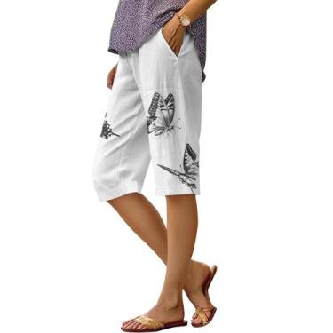 Imagem de Bermuda DMOYALA, linho, estampa floral, preto, branco, 3GG, feminino