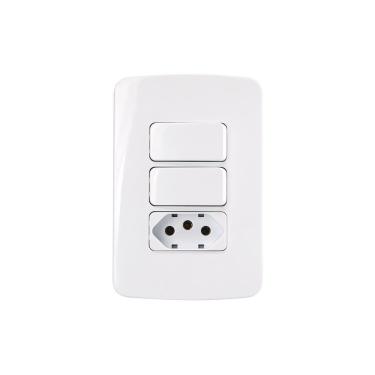 Imagem de Interruptor Simples Duplo 10a E Tomada 2p+t 20a Margirius B3 Com Placa 4x2 Branco