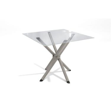Imagem de Mesa De Sala Jantar Volga C/ Tampo De Vidro Quadrado 90cm Niquel - Kappesberg