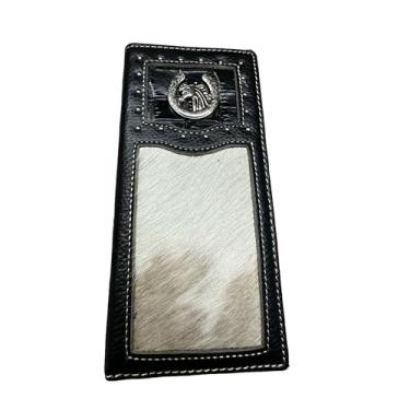Imagem de Western Stakes Carteira masculina de couro longo cavalo ferradura concho dobrável couro macio couro vaca talão de cheques estilo caubói feito à mão carteiras masculinas de alta qualidade presentes de