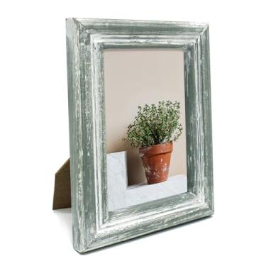 Imagem de CVHOMEDECO. Porta-retrato 10 x 15 feito de madeira maciça, vidro de alta definição, design rústico, vintage, moldura pequena para exibição de mesa e montagem na parede, cinza envelhecido