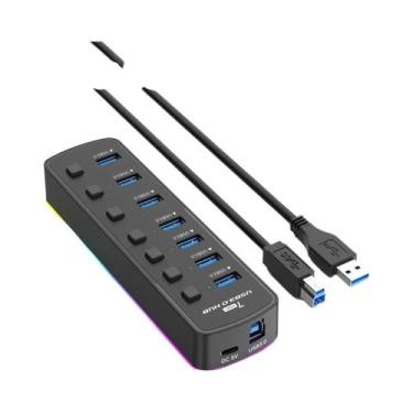 Imagem de Hub USB 3.0 RGB Com 7 Portas, Adaptador De Dados De 5Gbps, Interruptor