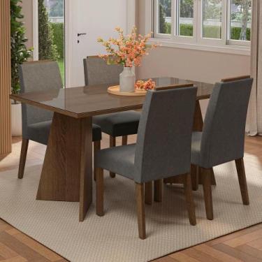 Imagem de Conjunto Sala de Jantar Tampo de Vidro 4 Cadeiras Rustic/Silver Braga 