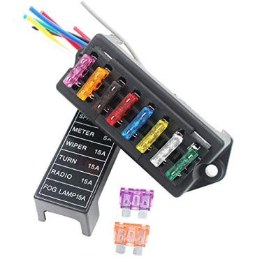 Imagem de Gebildet 2-Entrada 8-Saída Carro Padrão Lâmina Fusível Porta(Aplicar para 1~40 AMP),ATC ATO 8 Vias Fusívei Caixa com Fio/Chicote para Carro/Barco/Marítimo/Triciclo,Bloco com10 Livre Lâmina Fusíveis