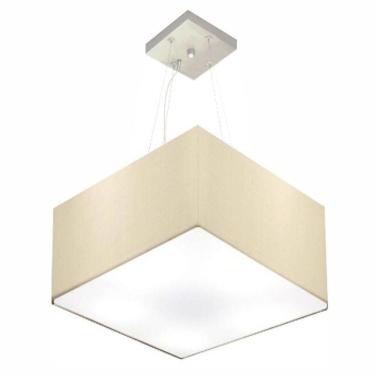 Imagem de Lustre Pendente Quadrado Vivare Md-4195 Cúpula Em Tecido 25/40x40cm - Bivolt Algodão-crú 127/220v