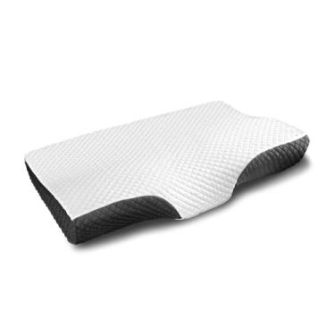 Imagem de Travesseiro ortopédico de espuma viscoelástica de contorno, travesseiro cervical ergonômico para dor no pescoço – para pessoas que dormem de lado, costas e estômago, fronha gratuita incluída (firme e