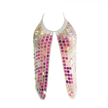 Imagem de YWCUTE Corrente sexy para o corpo, lantejoulas, sutiã, corrente de biquíni com borla na cintura, Medium, Metal, Sem Pedra Preciosa