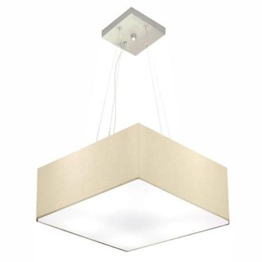 Imagem de Lustre Pendente Quadrado Vivare Md-4194 Cúpula Em Tecido 12/40x40cm - Bivolt Algodão-crú 127/220v