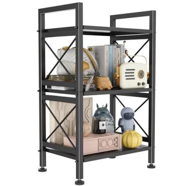 Imagem de GIOTORENT Estante de metal industrial de 3 camadas, estante estreita para quarto e sala de estar – prateleira alta para livros, filmes, CDs, 42,7 cm L x 32,5 cm P x 78,2 cm A, preta