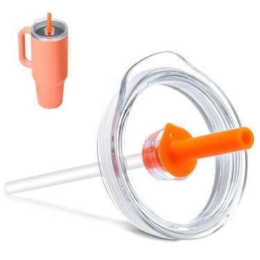 Imagem de Bluwing Tampa de copo de pressão para Hydro Flask 32 copos de viagem de 1,134 g, tampa de copo de substituição com canudo para copos Hydro Flask 947 g 1,134 g (laranja)