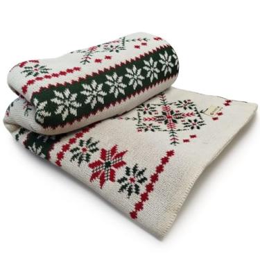 Imagem de Manta Natalina Tricô Flocos Bege Decorativa Enfeite Natal Sofá Poltrona Sala F8
