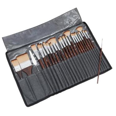 Imagem de Conjunto de 25 pincéis para pintura acrílica, pincéis profissionais de acrílico com espátula e rolo de pano para artistas, iniciantes, óleo, pintura facial em tela de plástico