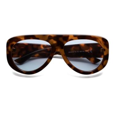 Imagem de HERJOUR Óculos de sol modernos aviador feminino masculino retrô anos 90 retângulo wrap shades estilo grande AR82372, C2 tartaruga/azul, Medium