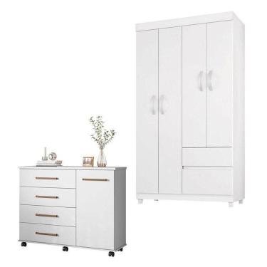 Imagem de Cômoda Flora E Guarda Roupa Solteiro Lótus Branco - Demóbile