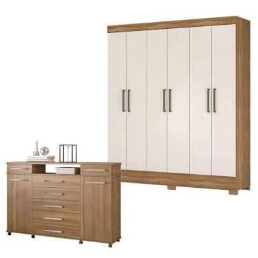 Imagem de Cômoda London E Guarda Roupa Casal Verso Amêndola Off White - Demóbile