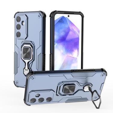 Imagem de SORAKA Capa para Samsung Galaxy A55 5G com suporte de metal rotativo de 360 graus peça magnética de ferro para suporte magnético de telefone para carro azul