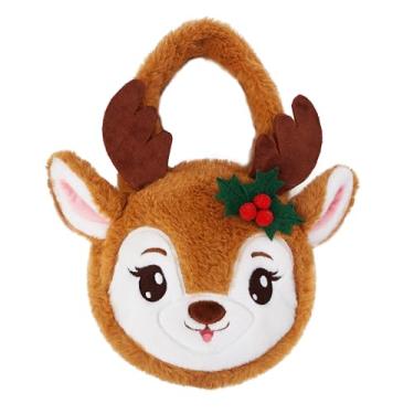 Imagem de June Garden Bolsa feminina de rena de pelúcia de 28 cm – Bolsa macia para animais com fecho de zíper para meninas a partir de 2 anos