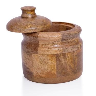 Imagem de Açucareiro decorativo de madeira com tampa, pote de doces de boca larga, suporte para temperos, nozes, tigela de servir, sal, especiarias, ervas, folhas soltas, recipiente de armazenamento de chá,