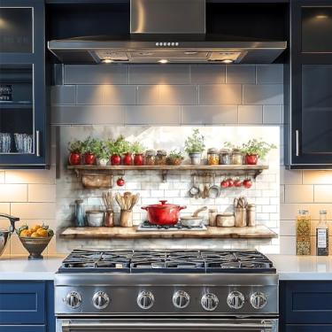 Imagem de Papel de parede de cozinha autoadesivo à prova de óleo à prova d'água Backsplash filme protetor de parede papel removível para armário 76 x 16 polegadas