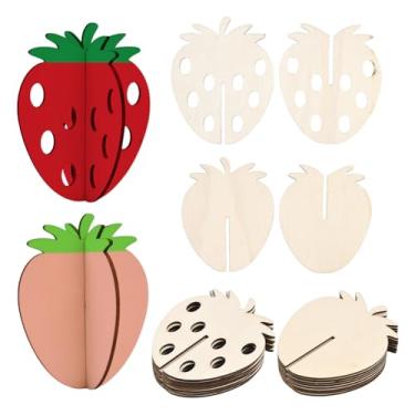 Imagem de SUNNYCLUE 24 peças de recortes de madeira de morango 3D recortes de madeira inacabados frutas morangos em forma de festa de verão decoração de mesa fatias kit de ornamentos para artesanato faça você