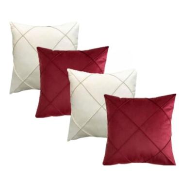 Imagem de Kit 4 Almofadas Cheias Em Suede Drapeada 45x45cm Decorativas(VINHO E BRANCO)