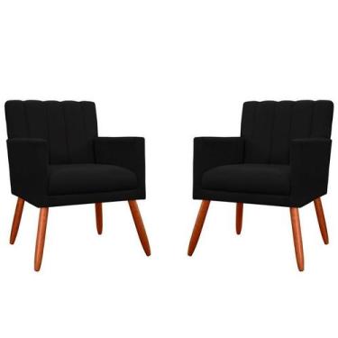 Imagem de Kit 2 Poltronas Decorativa Cecília Suede Preto Pés Madeira Mz Decor - 