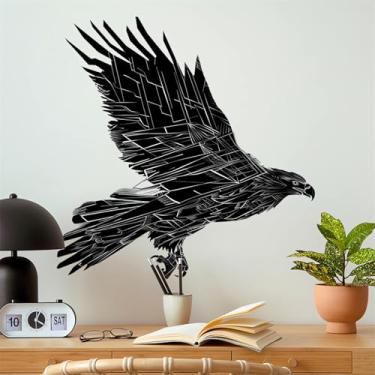 Imagem de sacinora Adesivos de parede de águia geométrica preta, adesivos de parede de pássaros voadores removíveis de vinil para sala de estar, quarto, sofá, TV, fundo, arte de escritório, decoração de casa