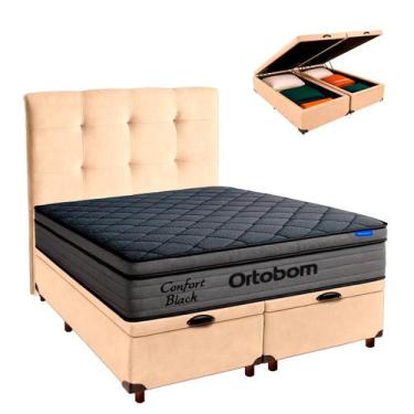 Imagem de Cama Box Bau Perola + Cabeceira + Colchão Queen Confort Black Ortobom