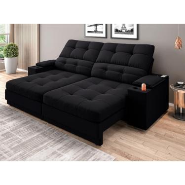 Imagem de Sofá com Porta Copos e Carregador USB Eureka 2,00m Assento Retrátil e Reclinável Velosuede - NETSOFAS