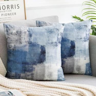 Imagem de Miuyunya Capa de almofada decorativa azul cinza, 30,5 x 50,8 cm, conjunto de 2 fronhas para sofá, quarto, sala de estar, casa de fazenda, decoração de casa