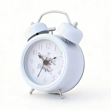 Imagem de INNOLIFE 7,6 cm, silencioso, silencioso, quartzo, analógico, retrô, vintage, campainha, despertador duplo com alarme alto e luz noturna (branco (flores))