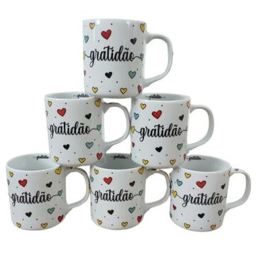 Imagem de Kit Jogo Conjunto 6 Canecas 300ml Porcelana Estampa Variada - Antilope