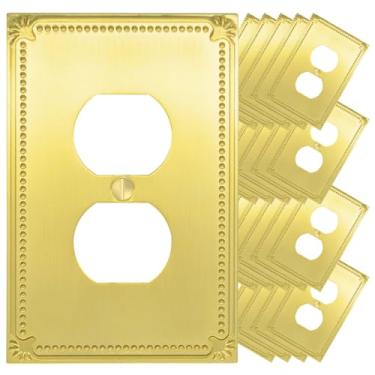 Imagem de Rio Salto Sunken Pearls Gold Duplex Outlet Covers Light Switch Cover Plate Metal Decorativo Wall Wall Wall Electric Beaded Tomada Tomada Única Receptáculo 1 Gang (Pérola Duplex, Pacote com 20)