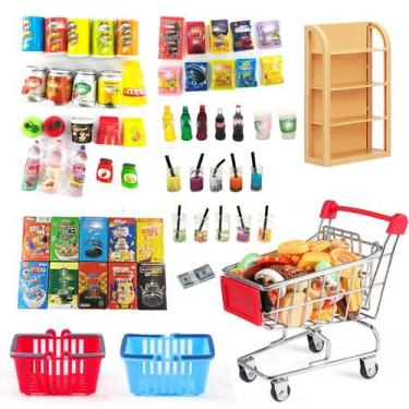 Imagem de Conjunto de mercearia Dollhouse em miniatura AONEFUN com carrinho de c