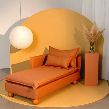 Imagem de Sofá Modular Chaise Braço Lateral com Pé Bolinha Sôma CabeCasa Madeira