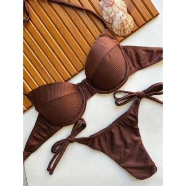 Imagem de Conjunto de Biquini Meia Taça Com Bojo Removivel e Calcinha de Amarrar