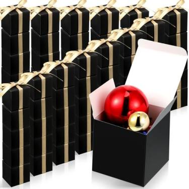 Imagem de Favor Boxes Jutom Mini, 100 peças de papel preto com fita dourada