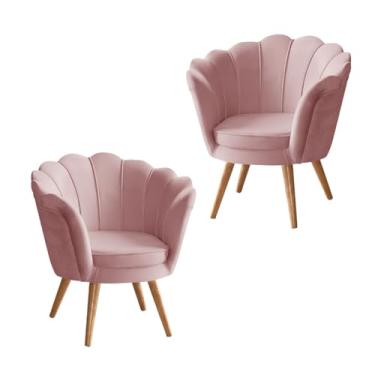 Imagem de Kit 2 Poltrona Decorativa Design Pétala Luxo Veludo Rosa Pés Palito em Madeira