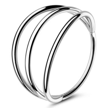 Imagem de OUFER Anéis de nariz, anel de nariz articulado de aço cirúrgico 316L para mulheres, piercing de cartilagem de três fileiras de 20G, diâmetro interno 6/7/8 mm cartilagem torre helix lóbulo tragus