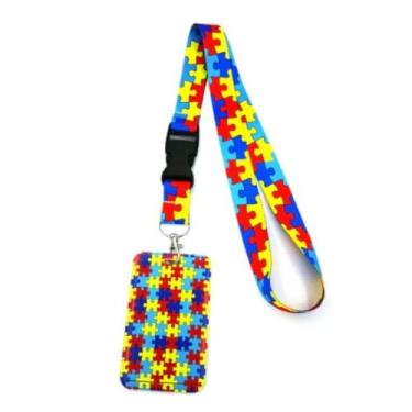 Imagem de Cordão Autismo com Porta Crachá com Estampa Autista Quebra-Cabeça Colorido com Engate Rápido para Bilhete Único, Suporte para Cartão de Identificação, Design TEA, TOD