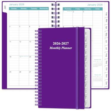 Imagem de Agenda mensal 2026-2027 - outubro de 2025 - junho de 2027, duas páginas por mês, calendário mensal 18 com abas, encadernação forte de fio duplo, bolso interno, 9,5 cm x 16,5 cm, flor azul-petróleo
