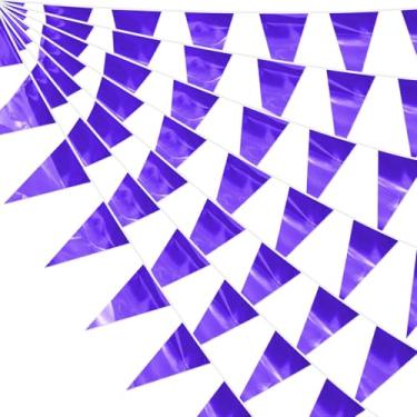 Imagem de Faixa de flâmula de triângulo roxo com glitter de 30 m, bandeira metálica, guirlanda de tecido para Natal, formatura, casamento, noivado, aniversário, despedida de solteira, chá de panela, lavanda