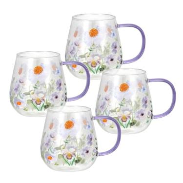 Imagem de STP GOODS Conjunto de 4 canecas de vidro, canecas de café grandes transparentes com alças para bebidas quentes, canecas transparentes para chá, cappuccino, latte, expresso, suco, xícaras de café de